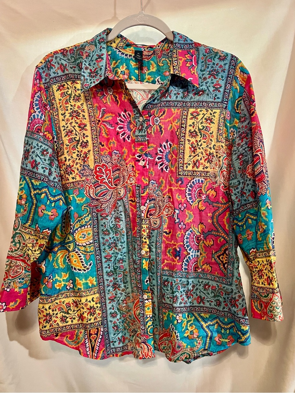 Ralph Lauren Teal & Pink Patchwork Button-Down Shirt Size XL - Picture 2 of 6